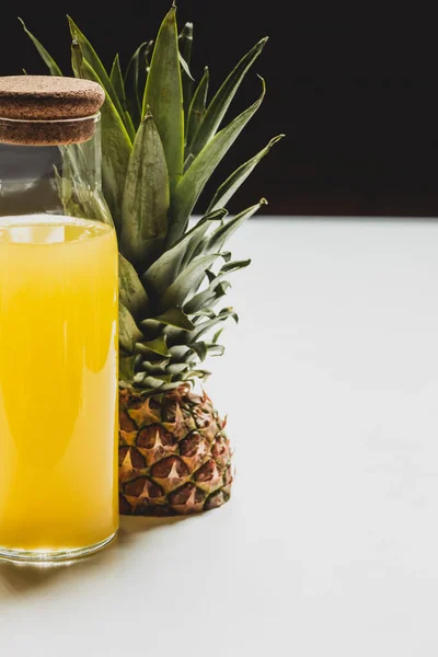 Fresh Pineapple Juice Bottle Cut Delicious Fruit White Surface Isolated — Stock Photo, Image