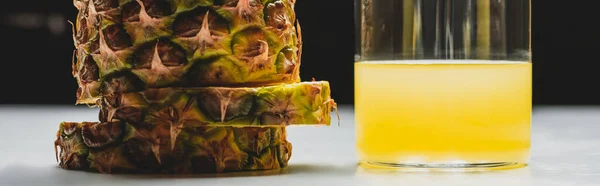 Fresh Pineapple Juice Cut Delicious Fruit White Surface Black Background — Stock Photo, Image