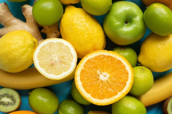 Top View Orange Lemon Halves Fruits — Stock Photo, Image