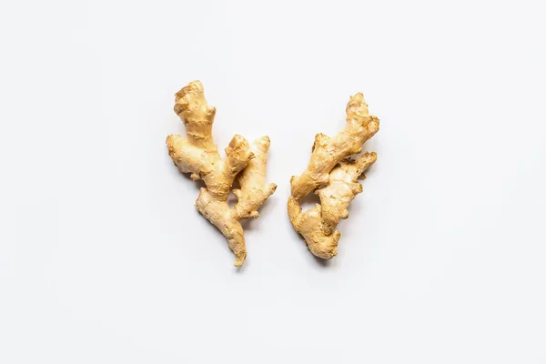 Top View Ginger Roots White Background — Stock Photo, Image