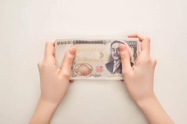 Kyiv Ukraine Mart 2020 Japon Yen Banknotunu Beyaz Üzerinde Tek — Stok fotoğraf