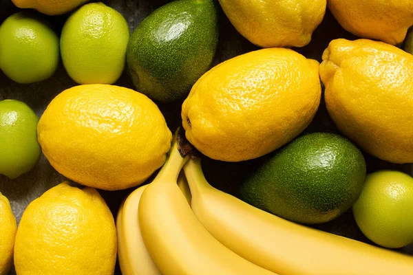 Felülnézet Színes Sárga Zöld Ízletes Nyári Gyümölcsök — Stock Fotó