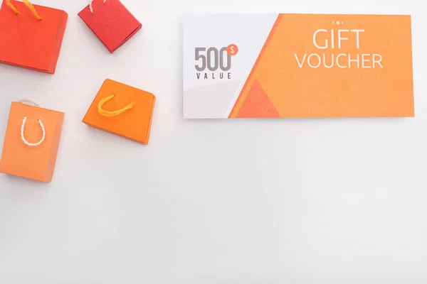 Top View Gift Voucher 500 Dollars Value Lettering Toy Shopping — Stock Photo, Image