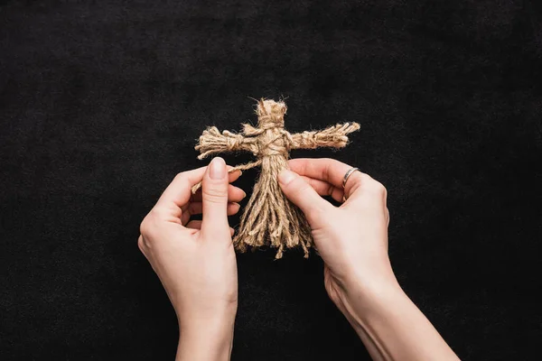 Cropped View Woman Holding Voodoo Doll Black — Stock Photo, Image