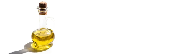 Оливкова Олія Банці Білому Тлі Панорамна Орієнтація — стокове фото