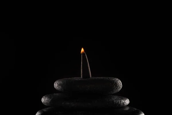 Burning Incense Stones Isolated Black Background — Stock Photo, Image