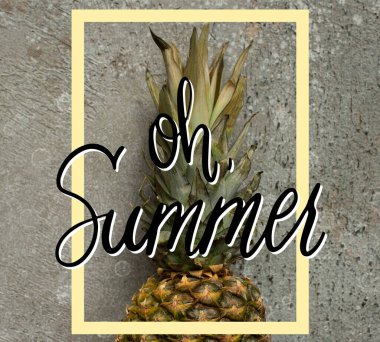 top view of ripe pineapple on grey concrete surface, oh summer illustration clipart