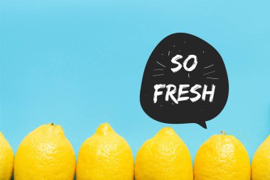 top view of ripe yellow lemon on blue background with so fresh illustration clipart