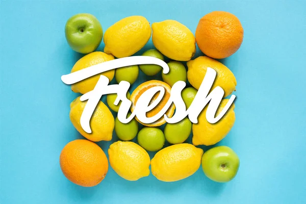 Top View Fresh Fruits Blue Background Fresh Illustration — Stock Photo, Image