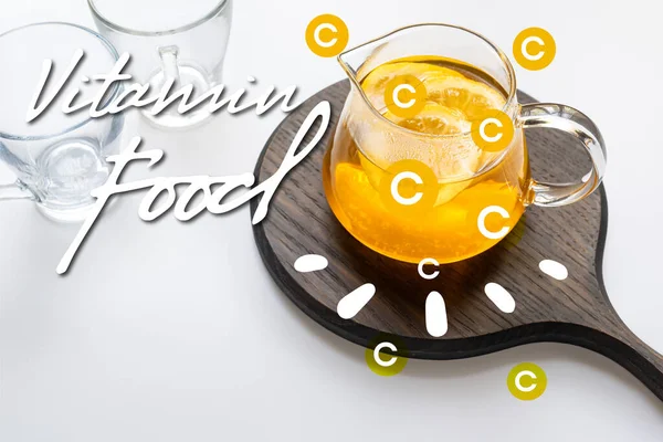 Hot Tea Teapot Lemon Ginger Wooden Board Empty Cups White — Stock Photo, Image