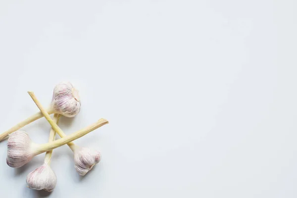 Top View Ripe Whole Garlic White Background — Stock Photo, Image