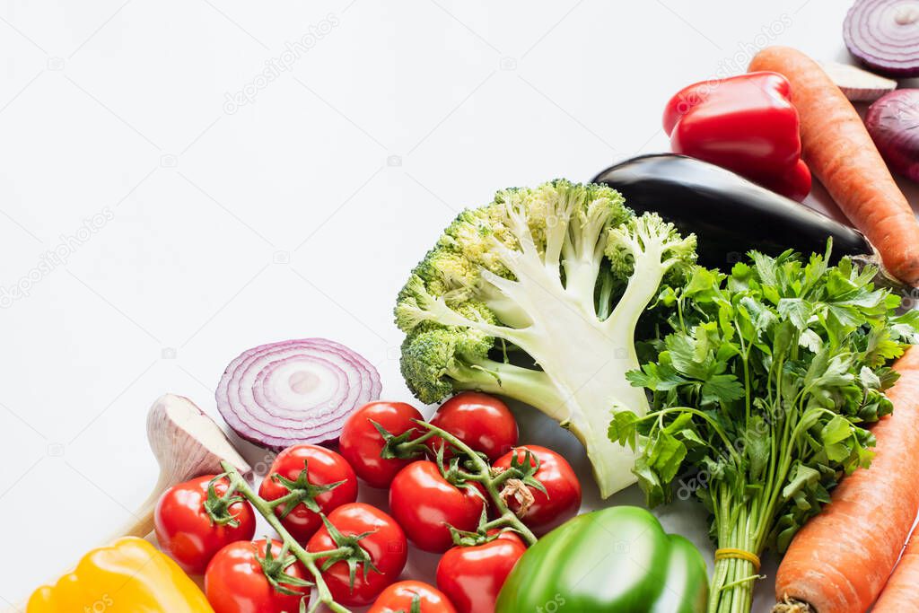 assorted fresh ripe colorful vegetables isolated on white background