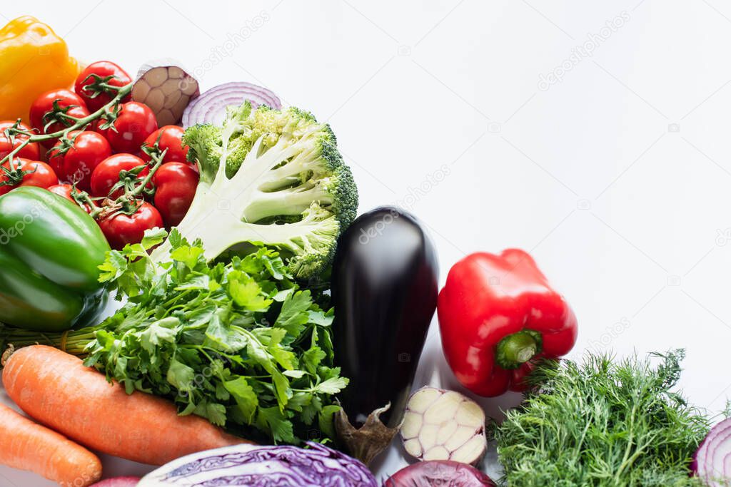fresh ripe colorful vegetables isolated on white background