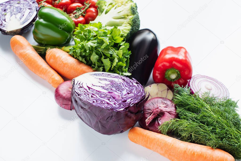 fresh ripe colorful vegetables on white background