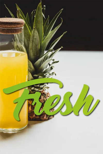 Pineapple Juice Bottle Delicious Fruit Fresh Lettering White Black Royalty Free Stock Photos
