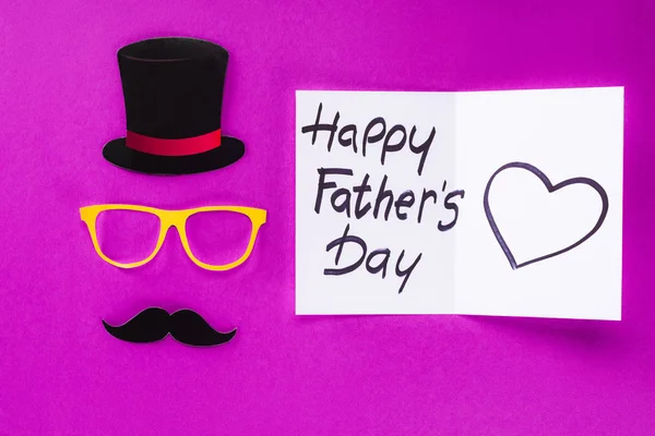 Top view of gentleman face with Happy fathers day greeting card — Stock Photo