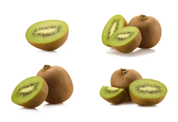 Vue rapprochée des kiwis frais arrangés isolés sur blanc — Photo de stock