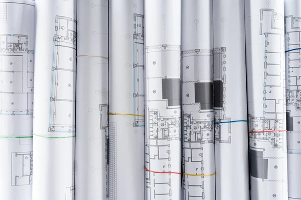 Full frame image of arranged architect blueprints placed in row — Stock Photo