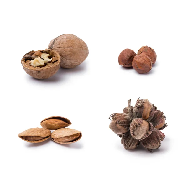 Variety of nuts isolated on white background — Stock Photo