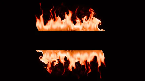 Close up view of burning orange flame lines on black backdrop — Stock Photo