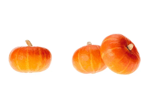 Three ripe orange appetizing pumpkins isolated on white — Stock Photo