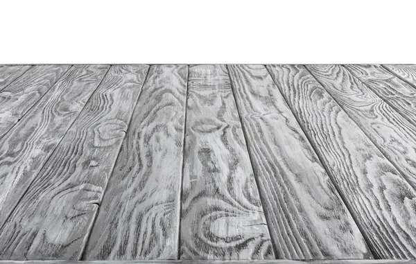 Superfície de tábuas de madeira cinza no fundo branco — Fotografia de Stock