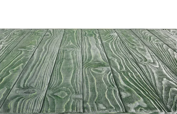 Oberfläche aus dunkelgrünen Holzplanken auf weißem Hintergrund — Stockfoto
