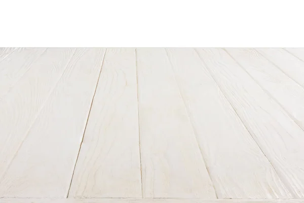 Superfície de tábuas de madeira branca isolada sobre fundo branco — Fotografia de Stock