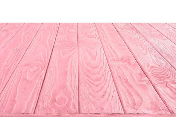 Oberfläche aus rosa Holzplanken auf weißem Hintergrund — Stockfoto