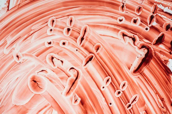 Top view of smeared blood with hand prints on white surface — Stock Photo