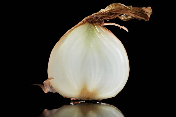 Slice of fresh ripe raw onion isolated on black — Stock Photo