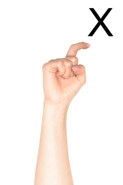 Mão feminina mostrando letra cirílica, língua surda e muda, isolada em branco — Fotografia de Stock