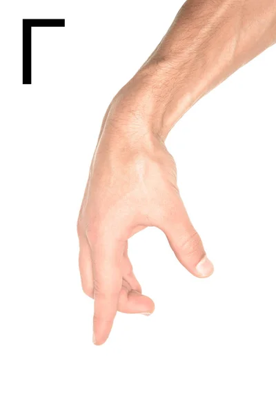 Обрізаний вид людини, що показує кирилицю, глуху і німу мову, ізольовані на білому — стокове фото