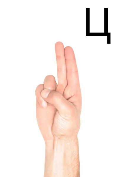 Partial view of male hand showing cyrillic letter, deaf and dumb language, isolated on white — Stock Photo