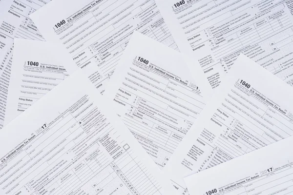 Top view of background with tax forms and copy space — Stock Photo