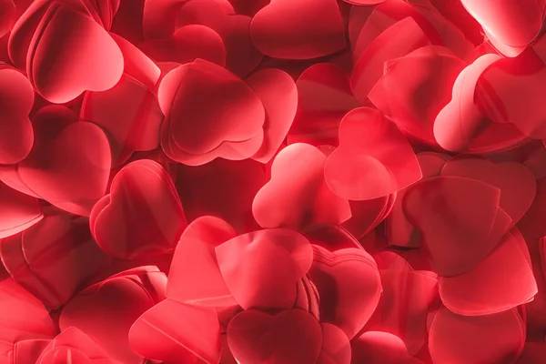 Hermosos corazones rojos decorativos, fondo de día de San Valentín - foto de stock
