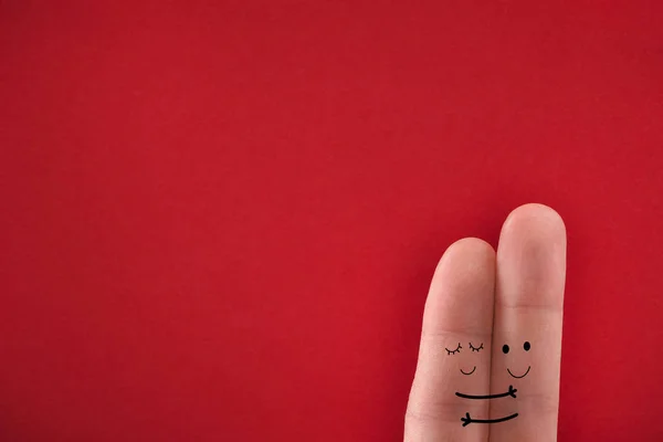 Painted fingers pretending happy couple in love hugging. Valentines day concept. — Stock Photo