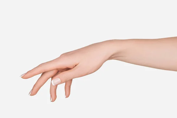 Vista cortada da mão feminina isolada no branco — Fotografia de Stock