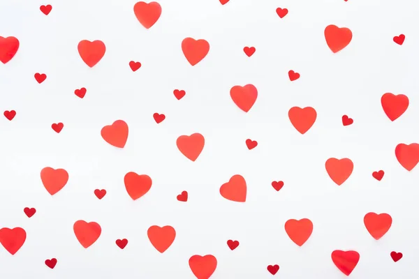 Background of multiple paper hearts isolated on white, st valentines day concept — Stock Photo
