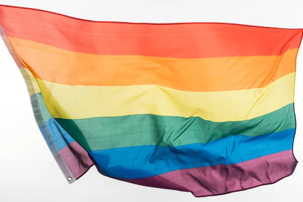 Acenando bandeira do arco-íris lgbt isolado no branco — Fotografia de Stock