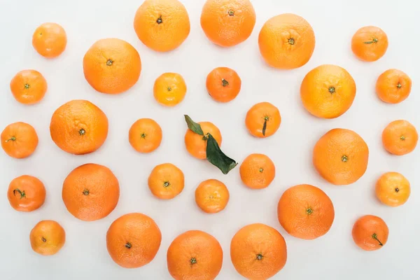 Vista superior de mandarinas naranjas brillantes maduras sobre fondo blanco - foto de stock