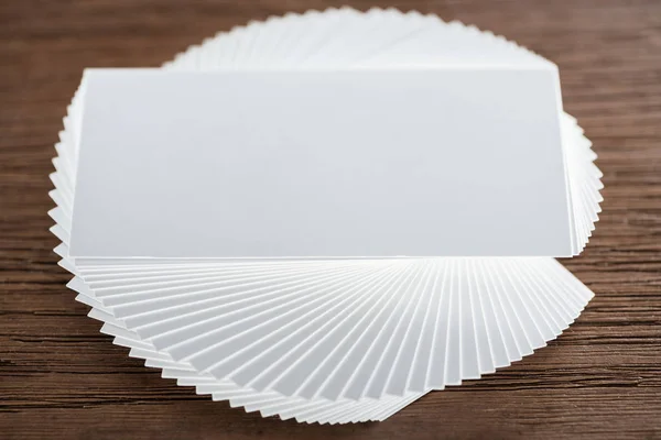Close up of empty card on wooden table with copy space — Stock Photo