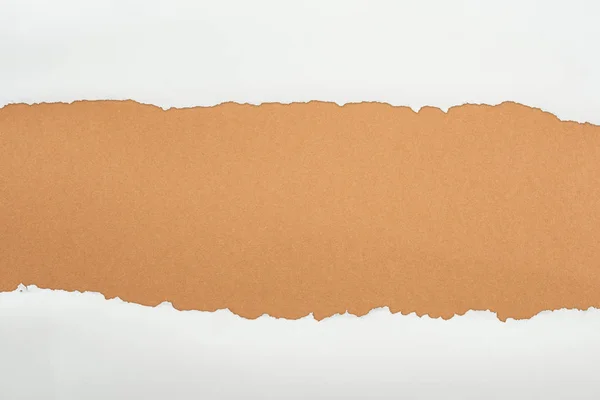 Ripped white textured paper with copy space on brown background — Stock Photo