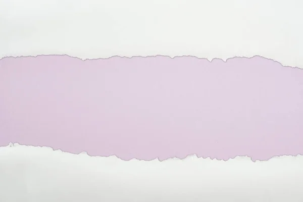 Papier texturé blanc déchiqueté avec espace de copie sur fond violet clair — Photo de stock