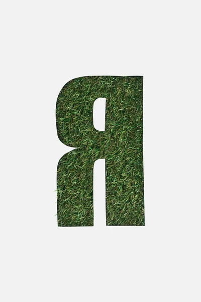 Ritagliare lettera cirillica con erba verde su sfondo isolato su bianco — Foto stock