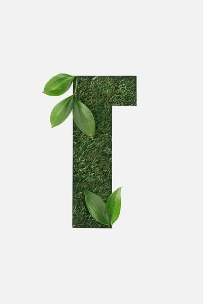 Recortar carta cirílica feita de grama verde com folhas isoladas em branco — Fotografia de Stock