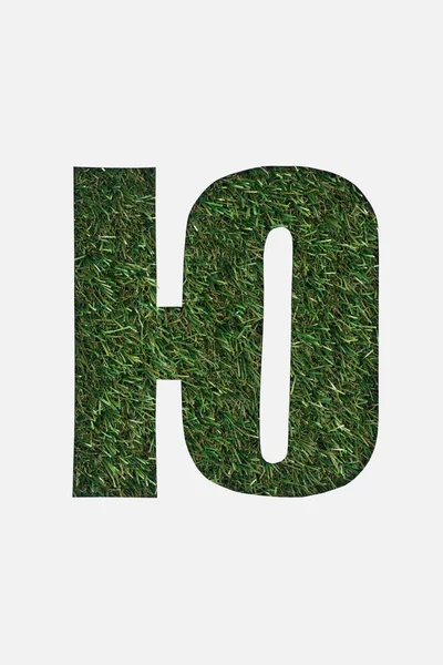 Cut out letter from cyrillic alphabet made of natural green grass isolated on white — Stock Photo