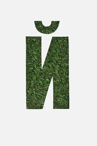 Vista dall'alto di lettera cirillica con erba fresca su sfondo isolato su bianco — Foto stock