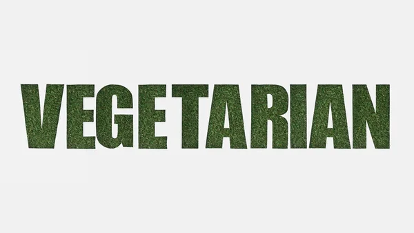 Vista superior de cortar letras vegetarianas sobre hierba verde aislado en blanco - foto de stock