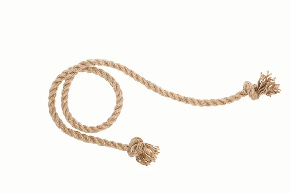 Boucle de corde de jute brun avec noeuds isolés sur blanc — Photo de stock